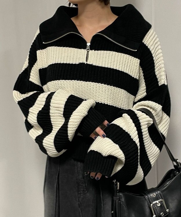 WEGO ハーフジップニットプルオーバー 柄1