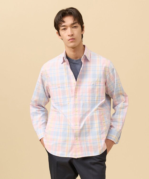 J.PRESS MEN オックスフォードマルチカラーチェック シャツブルゾン ピンク系3