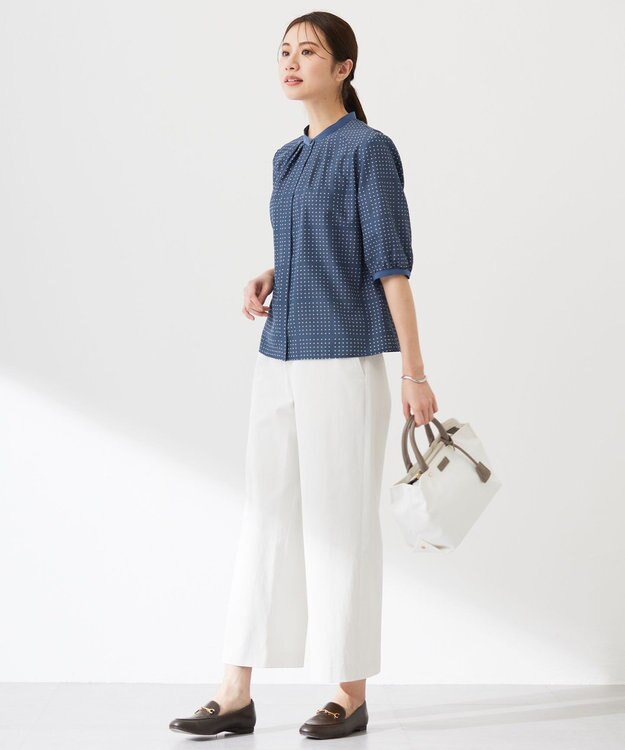 J.PRESS LADIES S 【洗える】ブロックドットプリント バンドカラー ブラウス ダルブルー系5