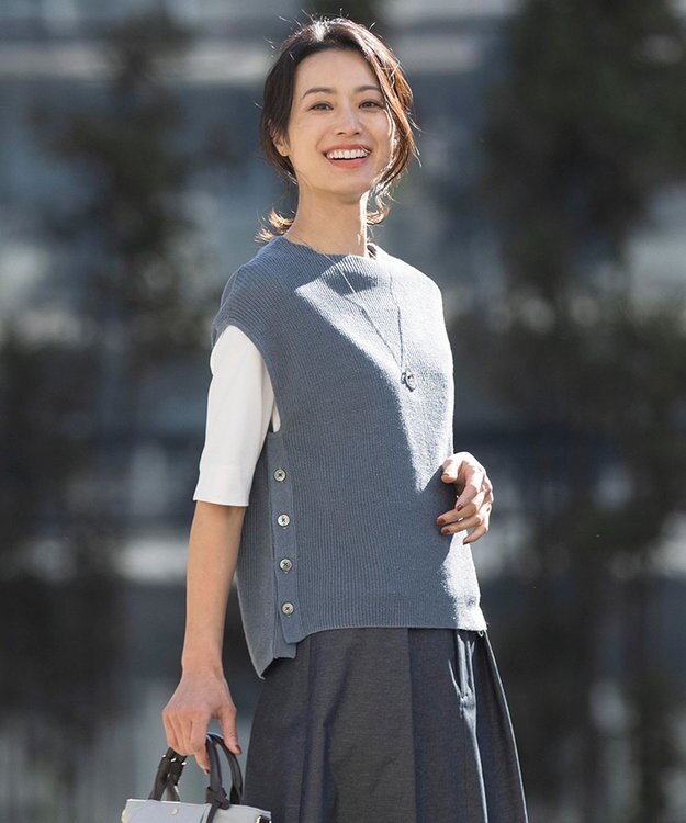 J.PRESS LADIES 【洗える】LINEN COTTON ニット ベスト ダルブルー系