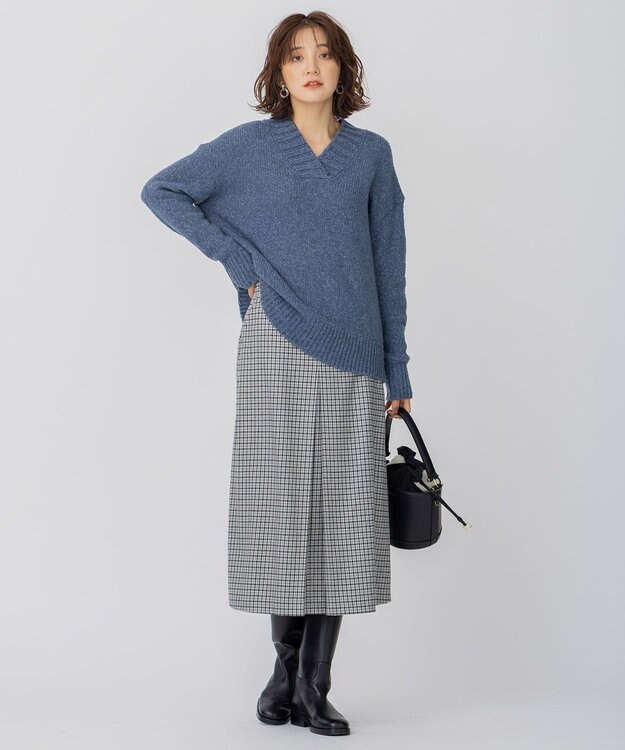 23区 【洗える】ブークレ Vネック ニット ダルブルー系