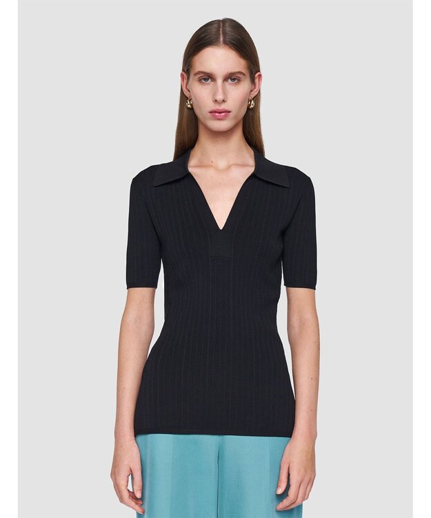 JOSEPH 【洗える】ヴィスコースリブ　ニットポロトップ Black