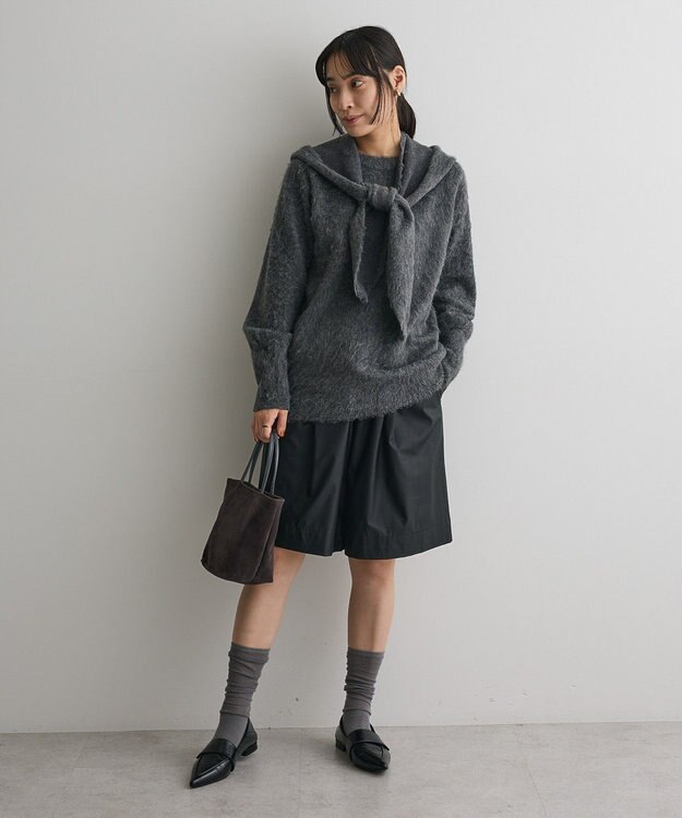 CRAFT STANDARD BOUTIQUE フードストール付きニットプルオーバー Charcoal Gray