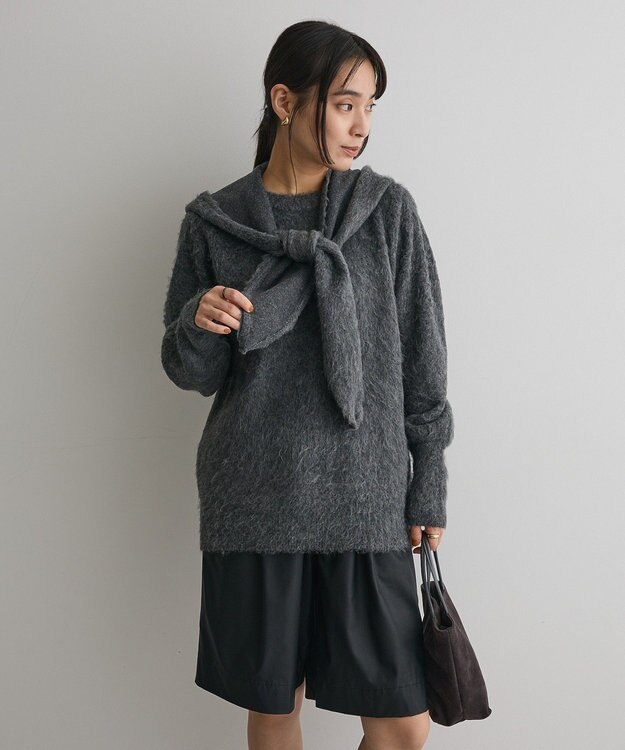CRAFT STANDARD BOUTIQUE フードストール付きニットプルオーバー Charcoal Gray