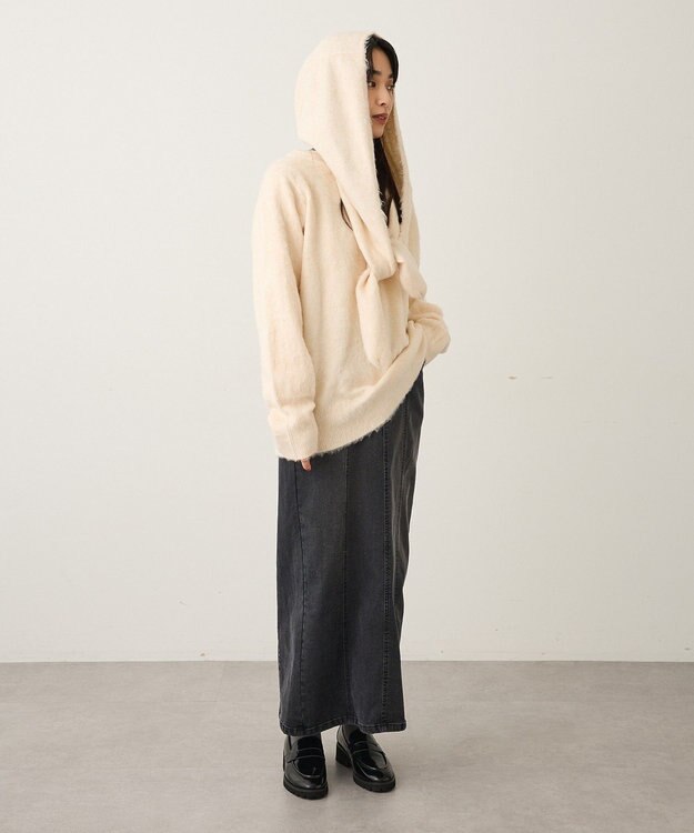 CRAFT STANDARD BOUTIQUE フードストール付きニットプルオーバー Ivory