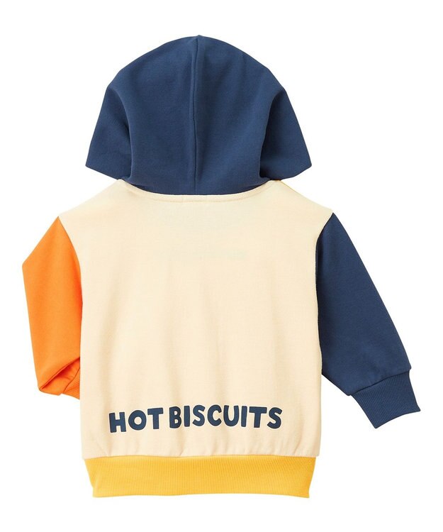 MIKI HOUSE HOT BISCUITS 【80-120cm】 マルチカラー配色切り替え ロゴパーカー オレンジ