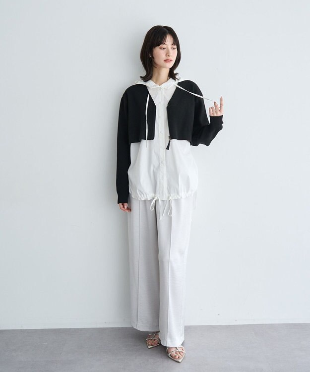 YECCA VECCA ZIPニットレイヤードフーディーシャツ Navy