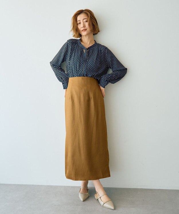 YECCA VECCA ジオメ柄ボウタイブラウス Navy