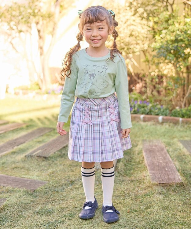 ANY KIDS チェック柄 ガーリー スカパン ミント系