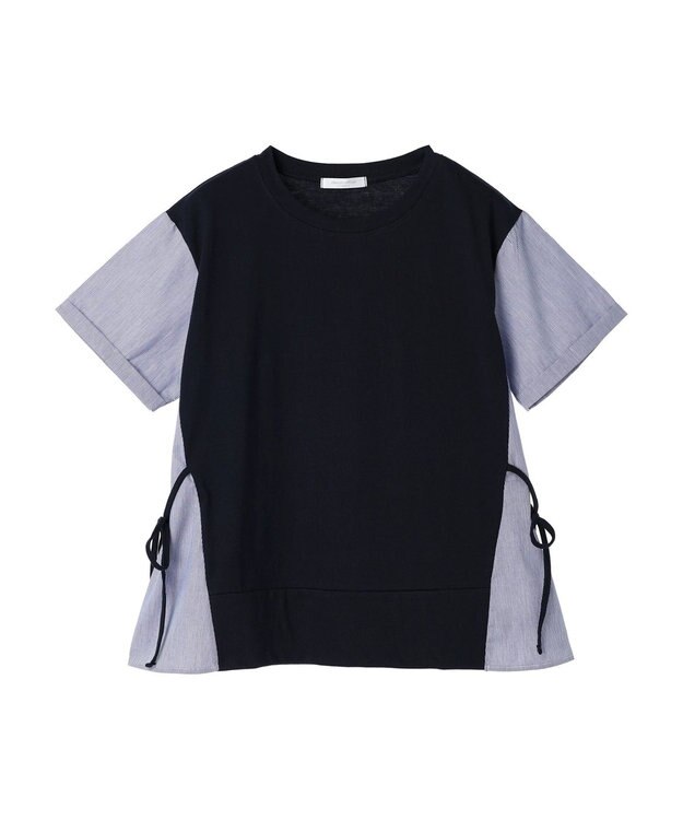 Green Parks 脇リボン５分袖布帛ドッキングプルオーバー Navy