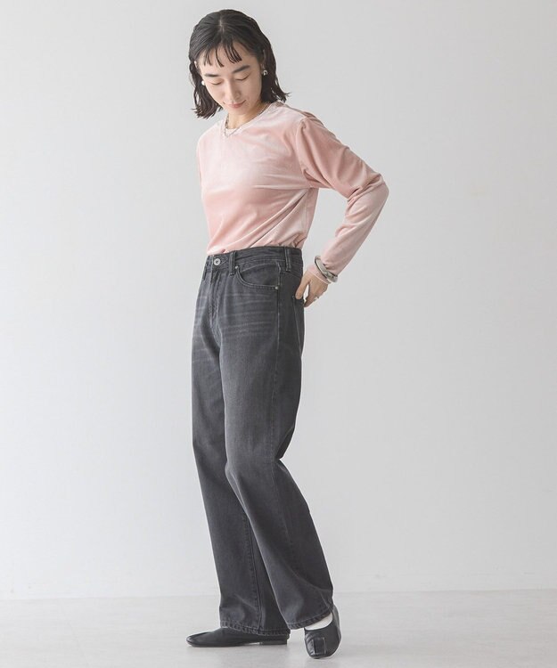 AMERICAN HOLIC ベロアクルーネックカットプルオーバー Pink