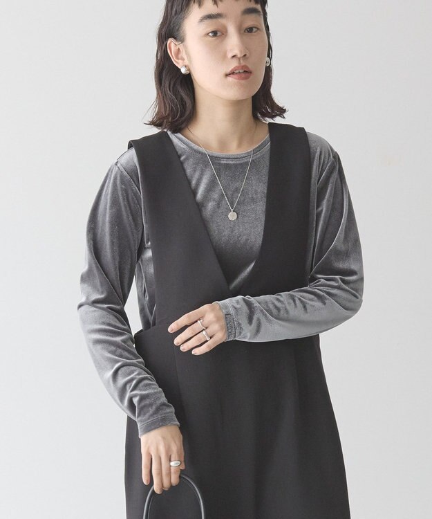 AMERICAN HOLIC ベロアクルーネックカットプルオーバー Charcoal Gray