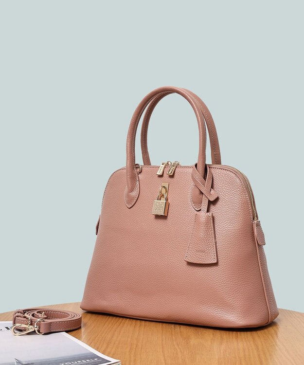 style code 【PADMA/パドマ】 キーチャーム付 本革ハンドバッグ スモーキーピンク