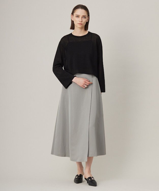 ICB 【洗える】 リネンレーヨンハイゲージ クロップドプルオーバー ブラック系