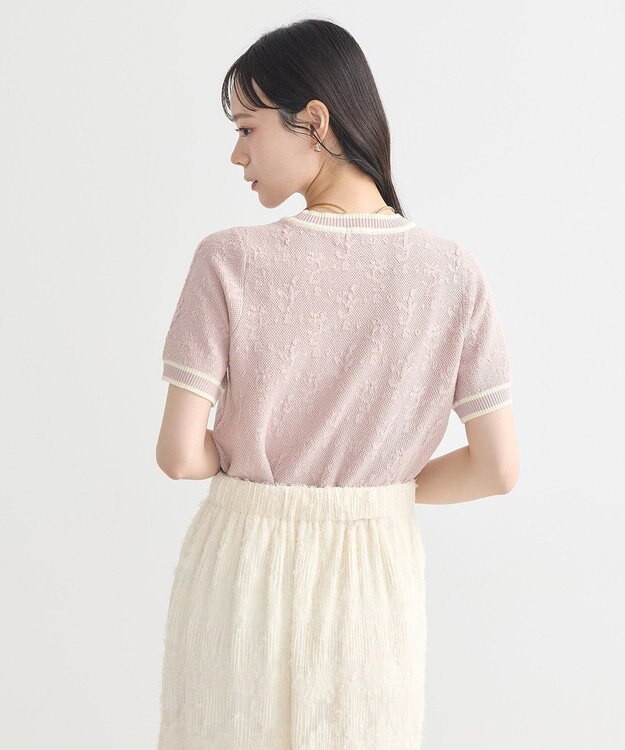 earth music&ecology バイカラーフラワージャガードニットプルオーバー Pink