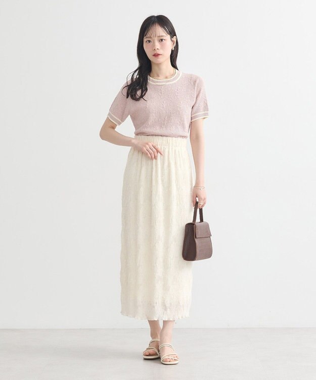 earth music&ecology バイカラーフラワージャガードニットプルオーバー Pink