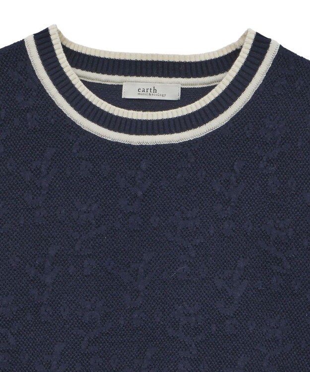 earth music&ecology バイカラーフラワージャガードニットプルオーバー Dark Navy