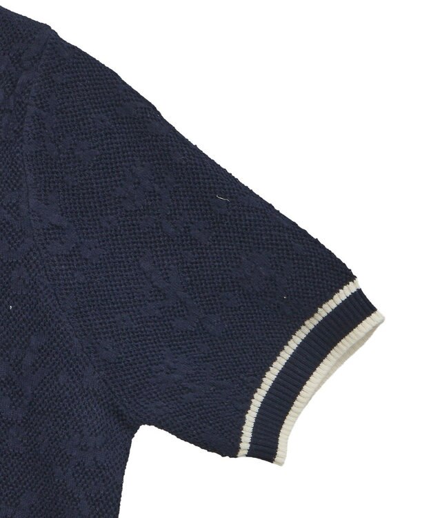 earth music&ecology バイカラーフラワージャガードニットプルオーバー Dark Navy