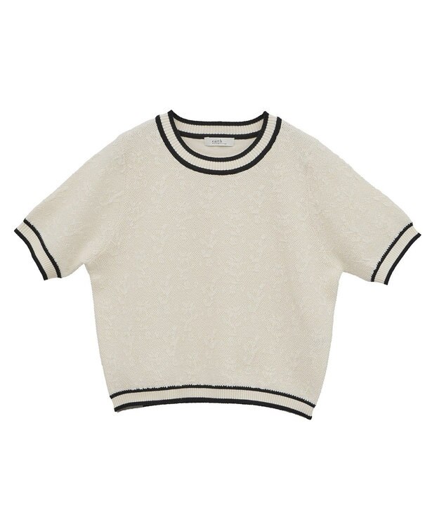 earth music&ecology バイカラーフラワージャガードニットプルオーバー Cream