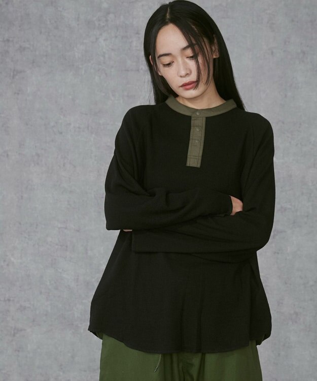 WEGO 【ユニセックス着用ITEM】ラグランヘンリーネックT ブラック