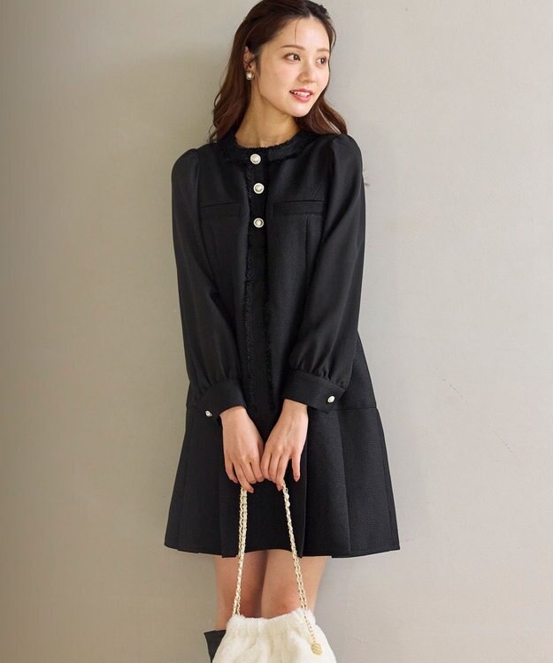 Feroux ツイードミディ ワンピース ブラック系