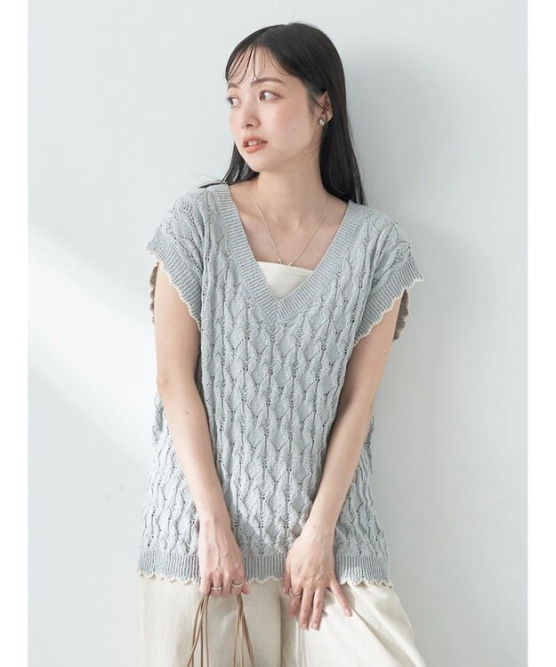 earth music&ecology クロッシェラインニットベスト Mint