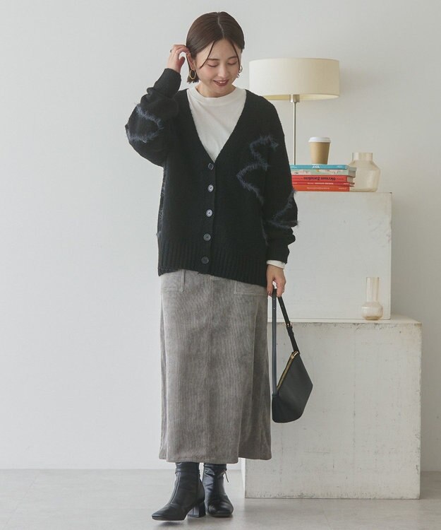 AMERICAN HOLIC ニュアンスライン柄Ｖネックカーディガン Black