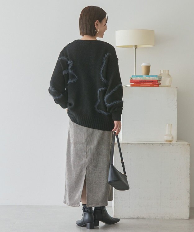 AMERICAN HOLIC ニュアンスライン柄Ｖネックカーディガン Black