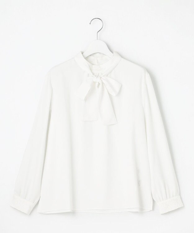 J.PRESS LADIES S 【洗える】ヌーディスバックサテン ボウタイ ブラウス ホワイト系