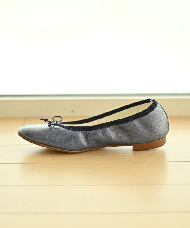 nouvelleRobe Oū 【本革・高反発】Roundラウンドトゥ ネイビーメタリックバレエシューズ ネイビーメタリック