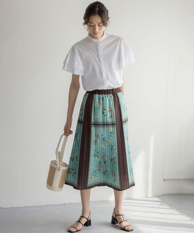 組曲 スカーフパネルプリント スカート グリーン系5