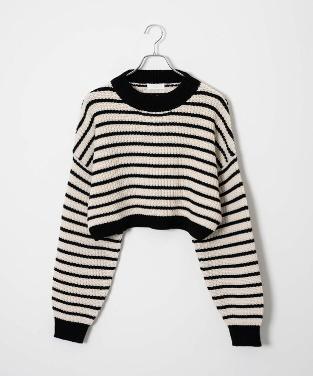 WEGO ボーダーショートニットプルオーバー ホワイトボーダー