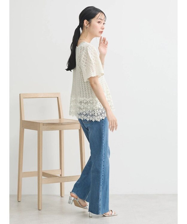 earth music&ecology 裾レース透かしニットプルオーバー Ivory