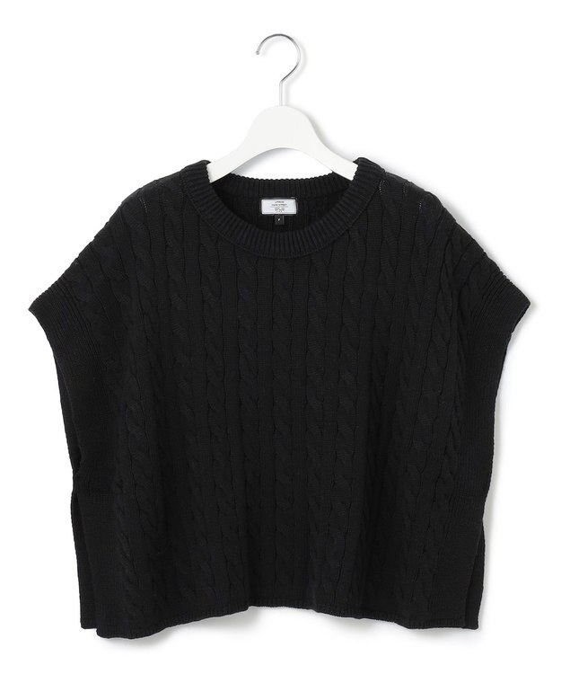 J.PRESS YORK STREET 【WOMEN】コットンニット ケーブルポンチョ ブラック系