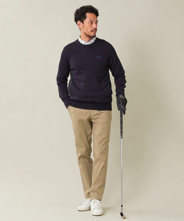 23区GOLF 【MEN】【ウォッシャブル】サドルショルダー クルーニット ネイビー系