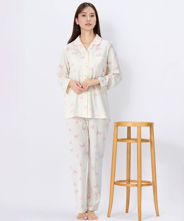 Wing パジャマ 綿100%(本体) 3Lまで対応 大きいサイズ 長袖 長ズボン レディース EP7049 ウイング／ワコール ピンク