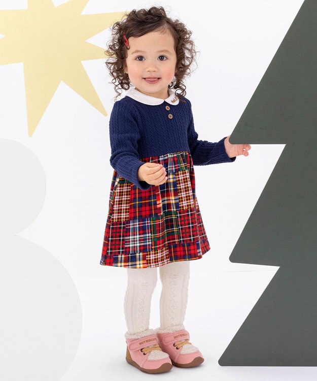 MIKI HOUSE HOT BISCUITS 【80-120cm】 襟付き チェック柄ワンピース 紺