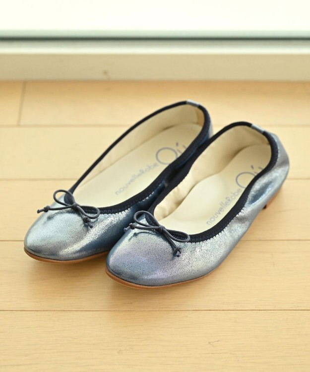 nouvelleRobe Oū 【本革・高反発】Roundラウンドトゥ ネイビーメタリックバレエシューズ ネイビーメタリック