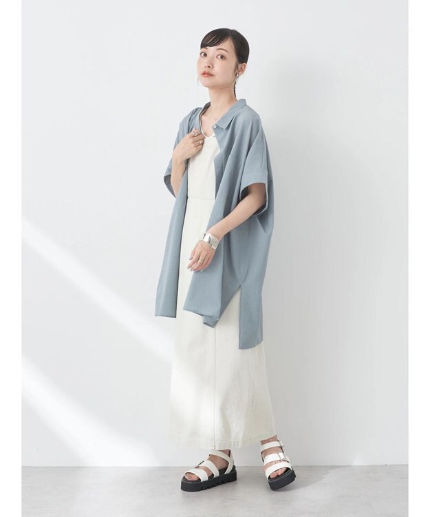 earth music&ecology 配色ステッチＢＩＧシャツ Gray