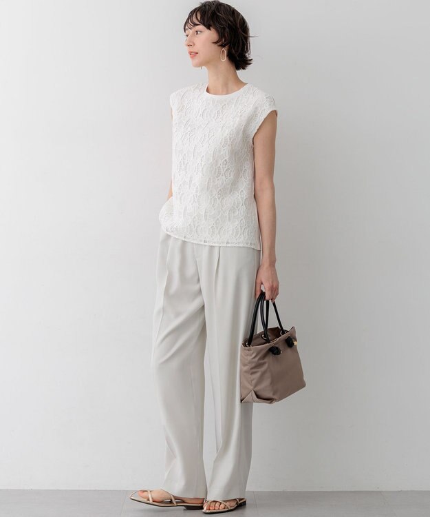 23区 【接触冷感/UVカット/吸水速乾】ストレッチジョーゼット ワイド パンツ ベージュ系