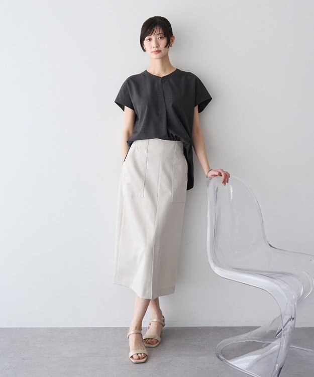 YECCA VECCA 【マシンウォッシャブル】サラサラスキッパーブラウス Charcoal Gray