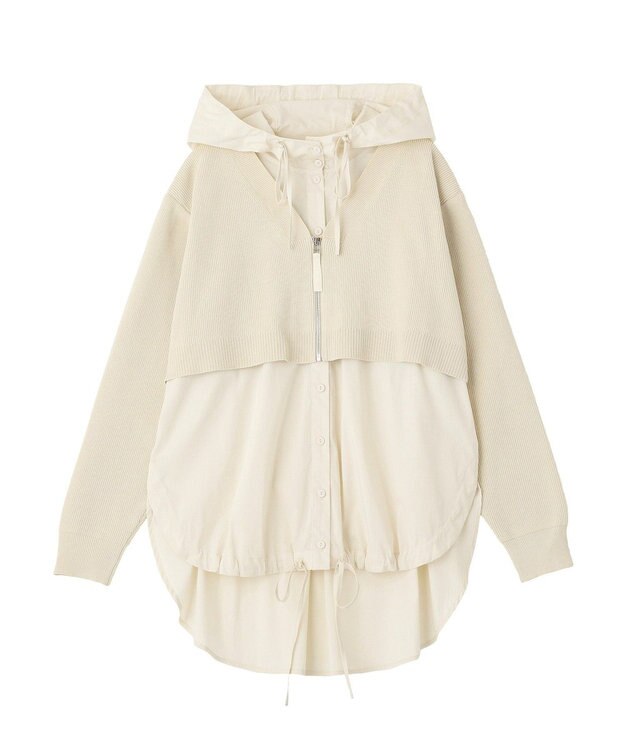 YECCA VECCA ZIPニットレイヤードフーディーシャツ Navy