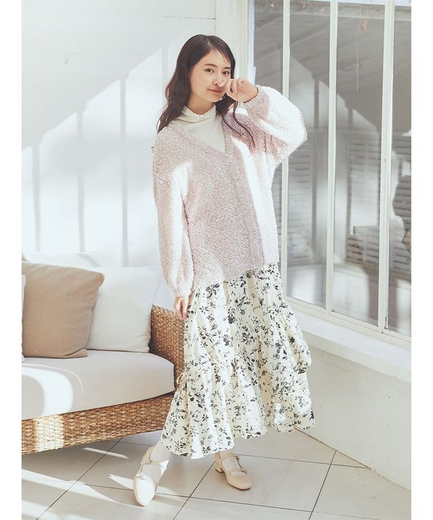 earth music&ecology ぽこぽこヤーンカーディガン Light Pink