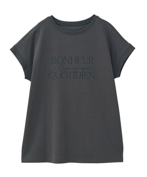 Green Parks フレンチスリーブ筆記体ロゴチュニック Dark Gray