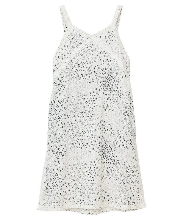 earth music&ecology 花柄プリントボーラー刺繍ミニキャミドレス Off White