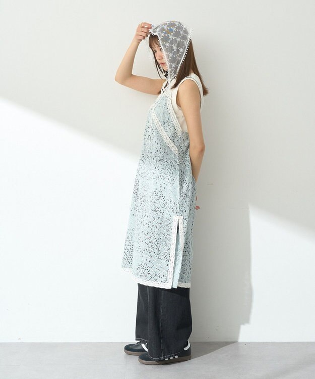 earth music&ecology 花柄プリントボーラー刺繍ミニキャミドレス Light Blue