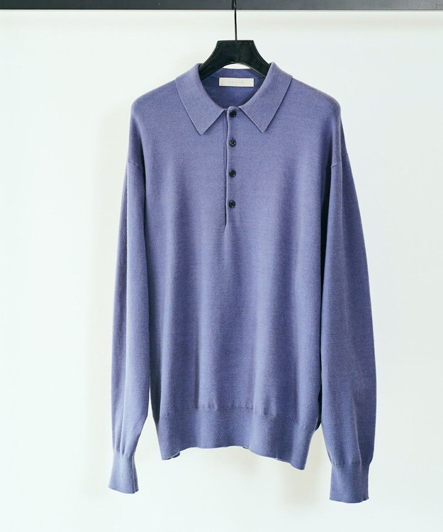 UNFILO MENS ライトウォーム ニットポロ ダスティブルー