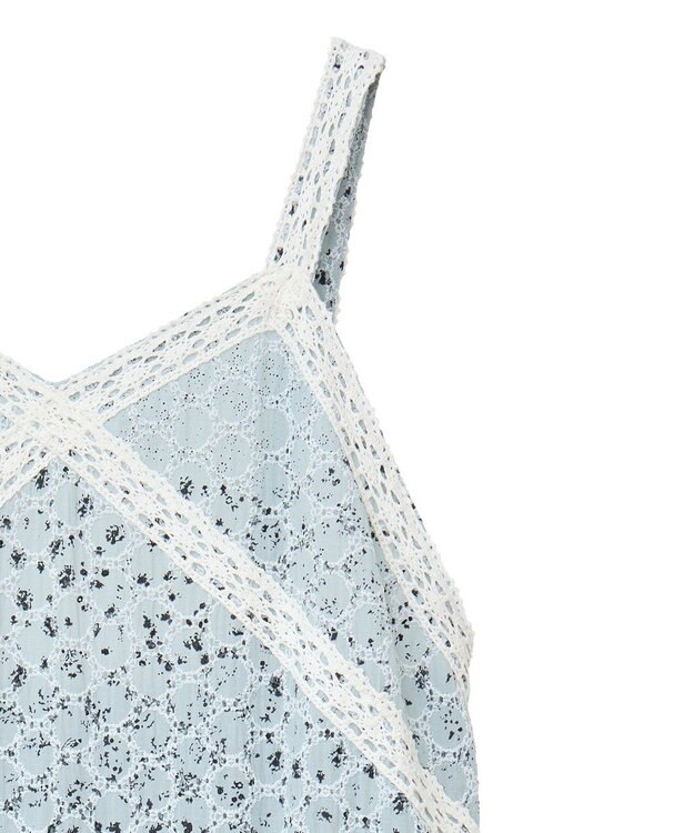 earth music&ecology 花柄プリントボーラー刺繍ミニキャミドレス Light Blue