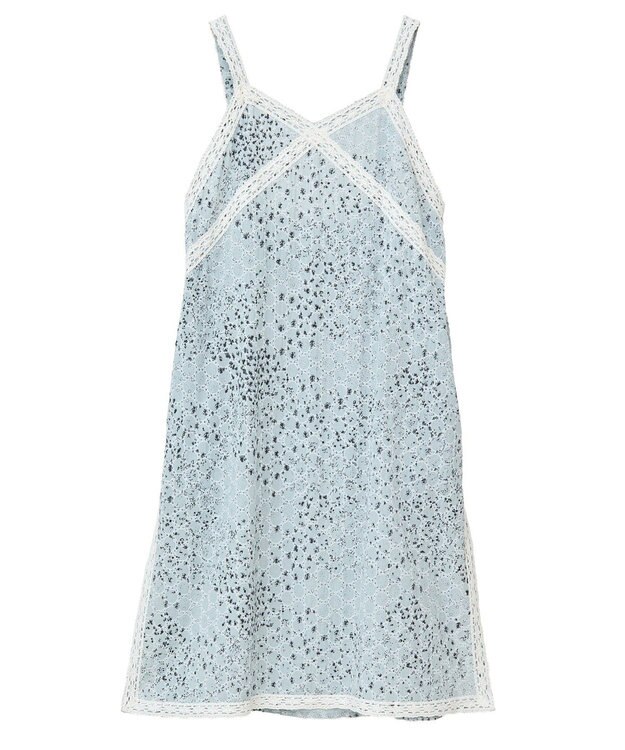 earth music&ecology 花柄プリントボーラー刺繍ミニキャミドレス Light Blue