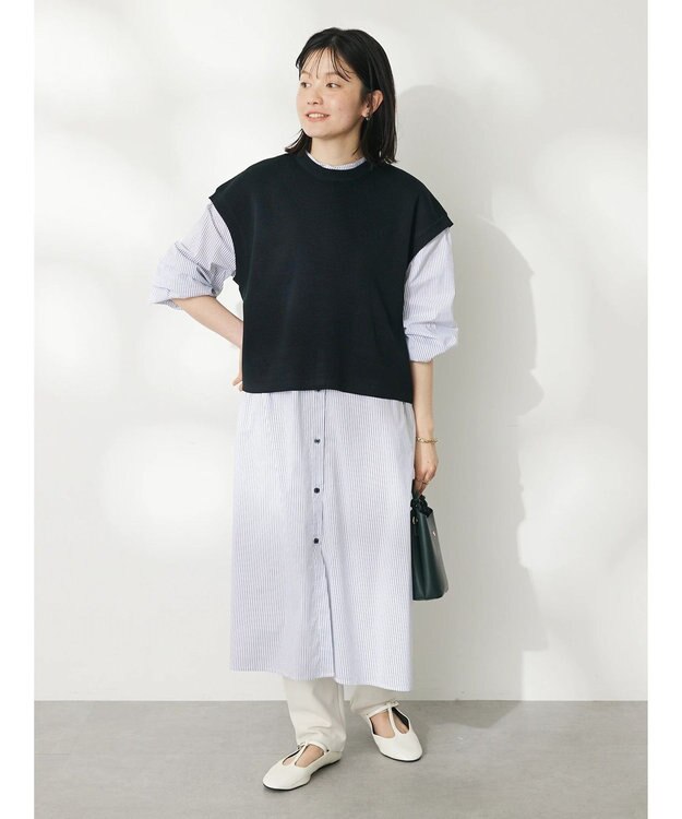 CRAFT STANDARD BOUTIQUE 【洗える】ニットベスト+シャツワンピース-SET Black